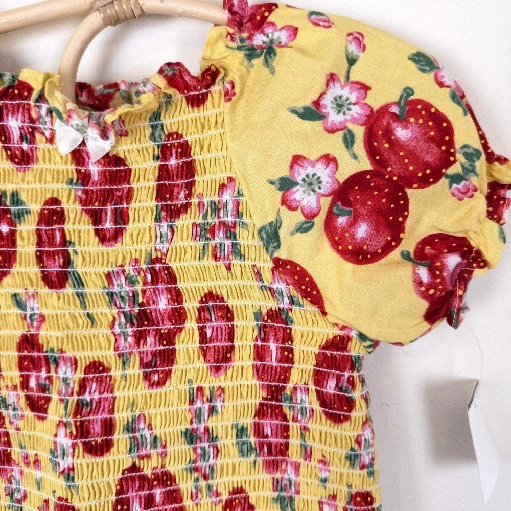 Vintage Y2K NWT Beluga Apple Smocked Top Yellow Red Fruit Print Baby‎ 24m